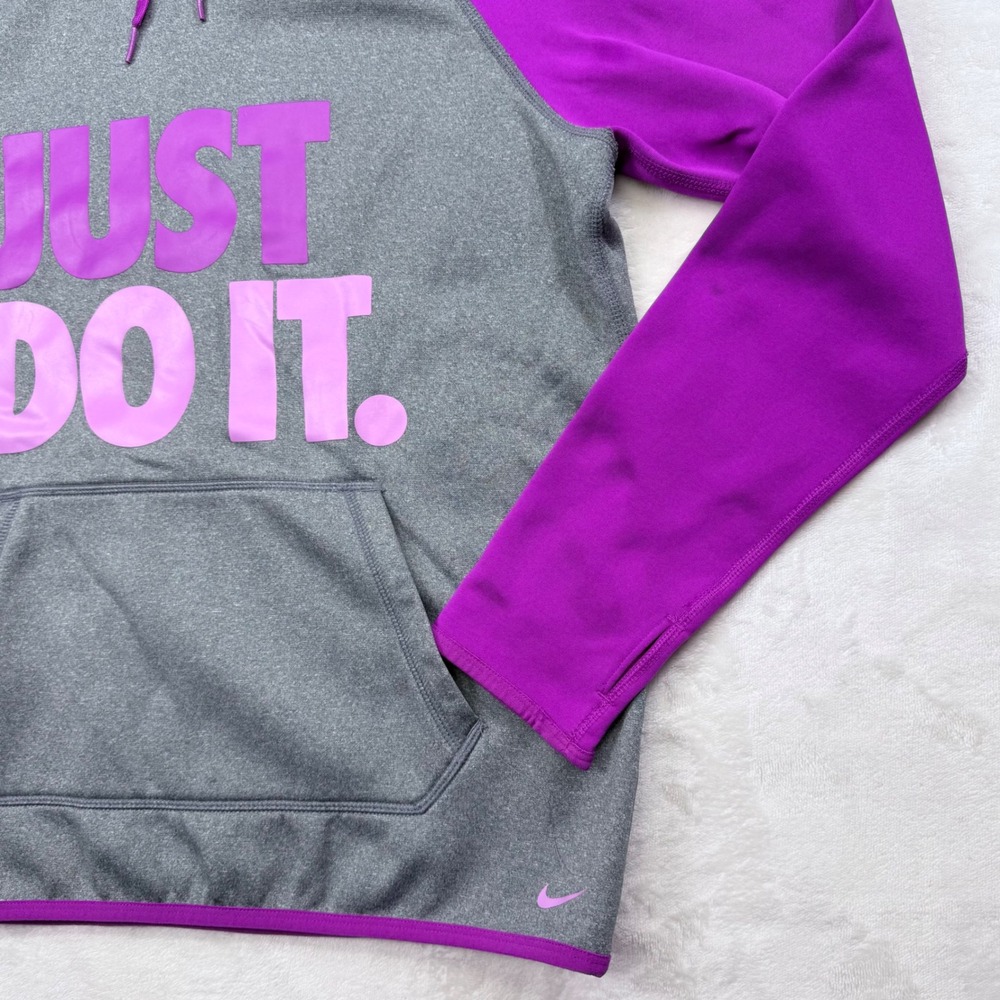 Nike Therma-FIT Hoodie Womens Medium Gray Purple Just Do It Raglan Sweatshirt - Picture 4 of 16